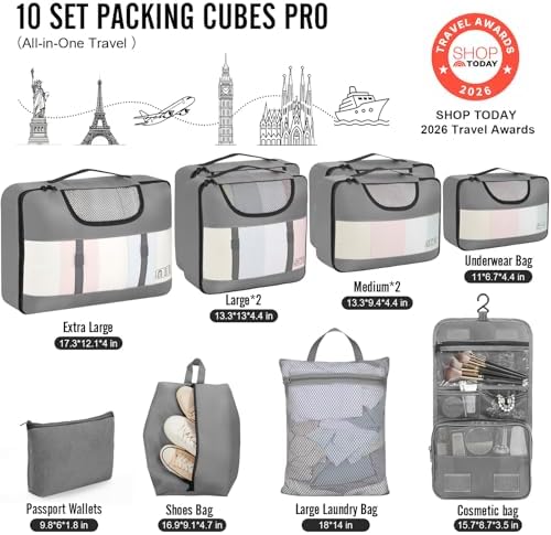 Veken 10 Set Packing Cubes for Travel Essentials, Anti-Wrinkle Buckled Suitcase - Image 2