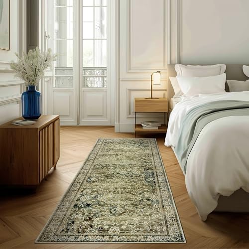 Boho Washable Runner Rug for Kitchen Olive Beige Floral Long Carpet 2x6 - Image 5