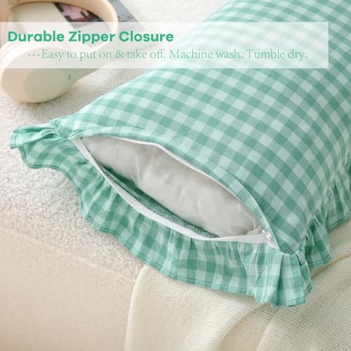 2 Pack Spa Blue Gingham Lumbar Throw Pillow Shams 12''x20'' - Image 5