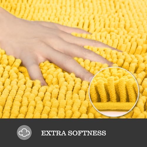 Yeaban Chenille Yellow Bathroom Rug 26"x44", Non-Slip Rubber Backing - Image 3