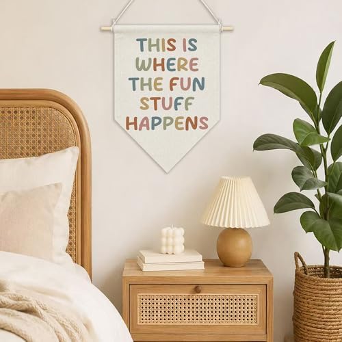 KYTWSFWS Boho Nursery Wall Art Pennant Flag, This Is Where the Fun Stuff - Image 2