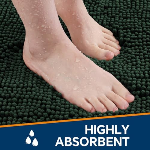 Chenille Bathroom Rug 30"x50" Dark Green, Large Plush Bath Mat - Image 4