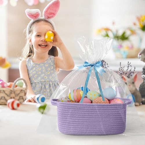 Cute Purple Gift Basket, Woven Baskets - Image 4