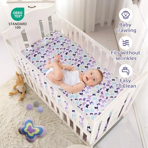 Butterfly Crib Bedding Set for Girls 3 Piece Baby Girl Bedding Sets Purple - Image 5