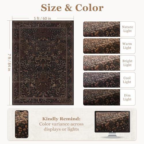 Dark Chestnut Brown Area Rug 5x7, Washable Non Slip Rugs - Image 2