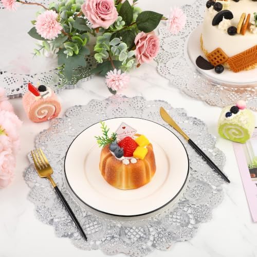MCEAST 100 Pack Round Silver Paper Doilies 13.5 Inches Lace Paper Place Mats - Image 5