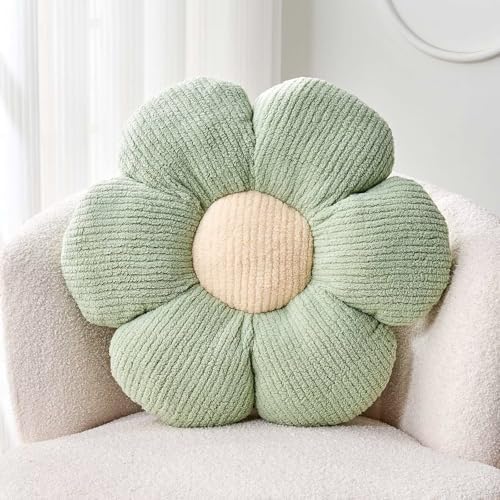 Kcvvcr Flower Throw Pillow, Soft Sage Green 17.7" Shaped Floor Pillow by Kcvvcr