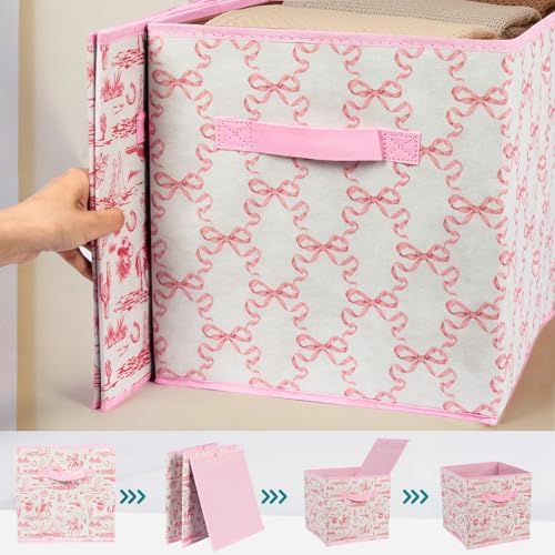 6 Pcs Pink Western Cube Storage Bins 12.5 Inch Cowgirl Storage Basket - Image 3
