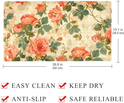 Shower Mat Non Slip 26.8 x 15.1 Inches, Vintage Rose Bathtub Mat Shower Stall - Image 4