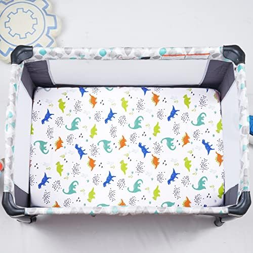 PHF 3 Pack Soft Mini Crib Sheets, Dinosaur Pack N Play Sheets - Image 3