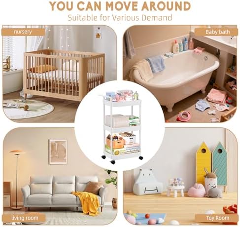 Volnamal Diaper Caddy, 3 Tier Rolling Cart - Image 4