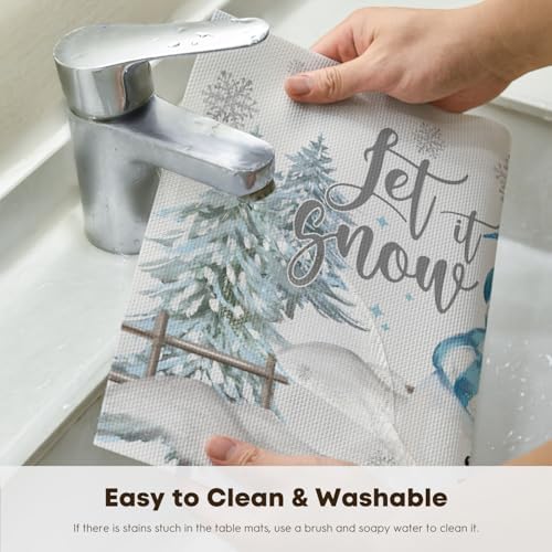Artoid Mode Blue Christmas Vinyl Placemats Set of 4, Let it Snow Washable Heat - Image 4