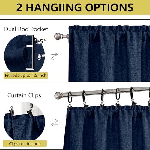 Navy Blue Valances for Windows, Light Filtering Faux Linen Textured Small Short - Image 4