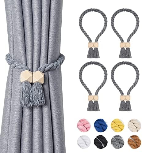 NICEEC 4 Pack Wooden Polyhedron Magnetic Curtain Tiebacks Boho Home Decor Drape by NICEEC