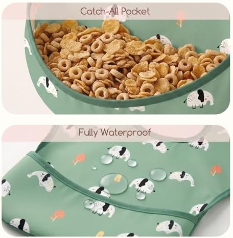 3 Pack Waterproof Baby Bibs for Eating, Mess Proof Feeding Bib - Image 4