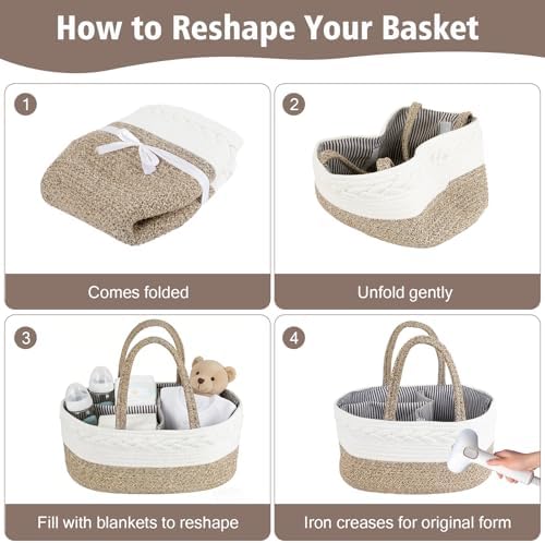Diaper Caddy Organizer, Cotton Rope Baby Basket - Image 7
