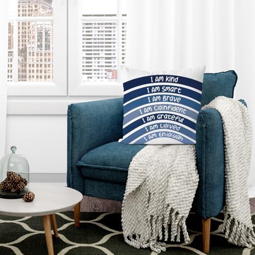 QIYUHOY Navy Boho Rainbow Classroom Throw Pillow Covers, 18x18 Inch - Image 2