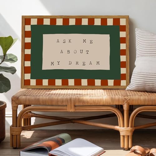 Framed Ask Me About My Dream Wall Art, Retro Red Green Checkered Pictures Wall - Image 2