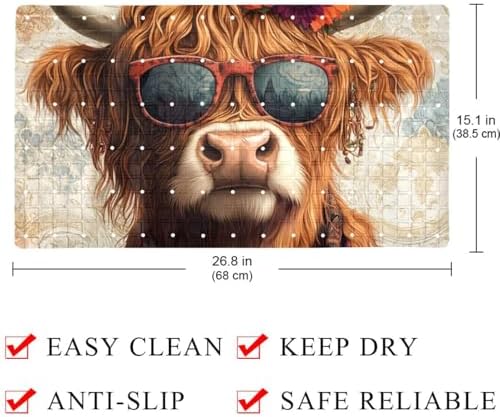 Shower Mat Non Slip 26.8 x 15.1 Inches, Funny Highland Cow Bathtub Mat Shower - Image 4