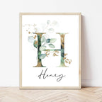 Personalized Eucalyptus Wooden Name Sign, Floral Monogram Nursery Decor by IZI+POD