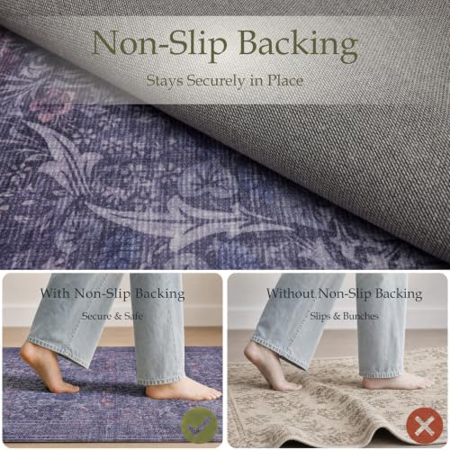 JOLLYVOGUE 3x5 Washable Rug, Vintage Floral Area Rug, Twilight Purple - Image 4