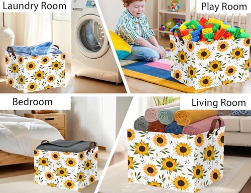 Sunflower Empty Gift Storage Basket Collapsible Canvas Baby Toy Bin Decor - Image 5