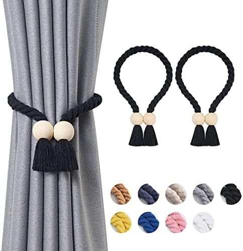 NICEEC 2 Pack Wooden Ball Magnetic Curtain Tiebacks Boho Home Decor Drape Tie by NICEEC