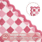 ORTIGIA Cute Pink Checkered Scalloped Bath Mat, Fun Plush Microfiber Bathroom - Image 6