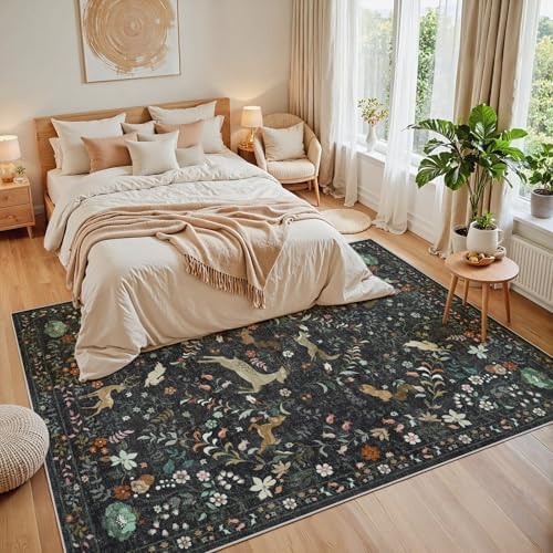 9x12 Area Rugs Boho Floral Washable Living Room Rug Neutral Carpet Bedroom - Image 3