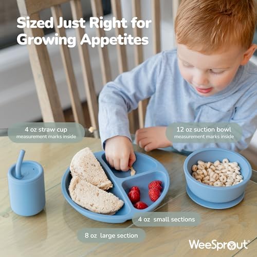 WeeSprout Baby Led Weaning Bundle, Silicone Suction Bowl, Bib & Cup, Develops - Image 3