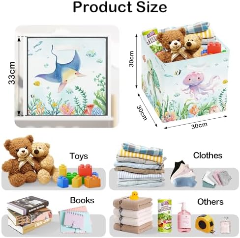 11.8" Marine Animals Cube Storage Organizer Set 3Pcs Ocean Sharks Turtles Cube - Image 2