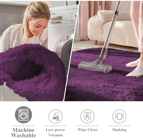 OLANLY Dark Purple Round Rugs for Bedroom - Image 3