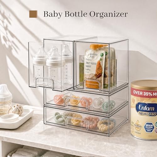 TIPGO Clear Stackable Storage Drawers, Baby Bottle Organizer, Easily-Access - Image 4