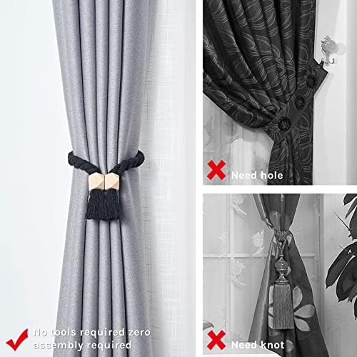 NICEEC 4 Pack Wooden Polyhedron Magnetic Curtain Tiebacks Boho Home Decor Drape - Image 2