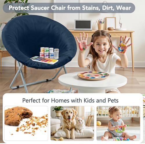 Velvet Stretch Saucer Chair Cover, Round Moon Chair Cover - Image 6