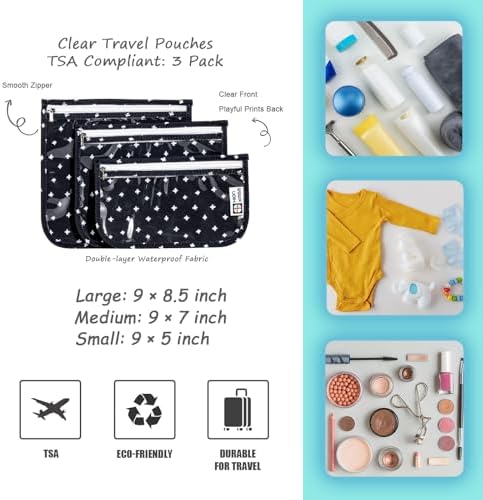 HIONXMGA Set of 3 Clear Travel Toiletry Bag, TSA Approved, Quart Size S/M/L - Image 4
