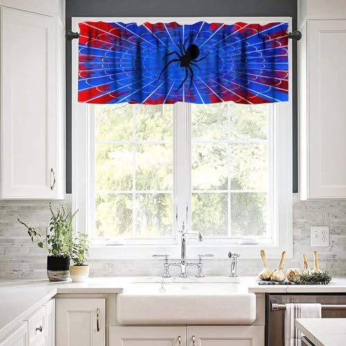 Spider Web Boys Blue Kitchen Curtain Valances Window Kids Girls Teens Rod - Image 6