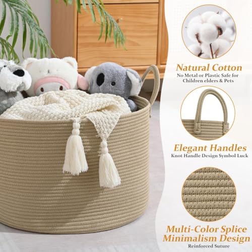 67L Large Woven Blanket Basket, Cotton Rope Baby Laundry Hamper - Image 3