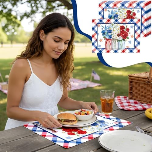 Eaasty 50 Pcs Patriotic Floral Paper Placemats 4th of July Table Mats - Image 5