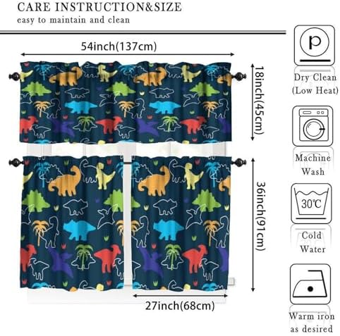 Boys Dinosaur Valance Curtains, Cartoon Dino Blackout Kids Window Treatments - Image 5