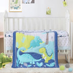 Dinosaur Crib Bedding Set for Boys Blue, Premium 3-Piece Baby Bedding Set - Image 2