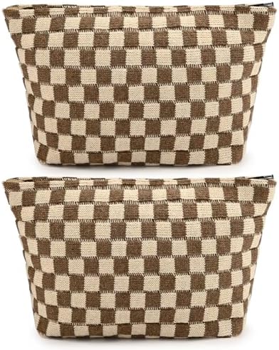 SOIDRAM 2 Pieces Makeup Bag Large Checkered Cosmetic Bag Capacity Canvas Travel by SOIDRAM