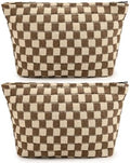 SOIDRAM 2 Pieces Makeup Bag Large Checkered Cosmetic Bag Capacity Canvas Travel by SOIDRAM