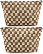 SOIDRAM 2 Pieces Makeup Bag Large Checkered Cosmetic Bag Capacity Canvas Travel by SOIDRAM