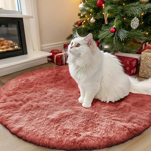 OLANLY Rust Red Round Rugs for Bedroom by OLANLY