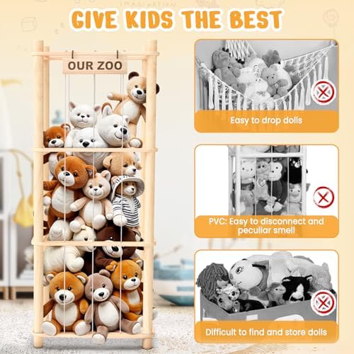 Woodure Stuffed Animal Storage & Organizer, Wooden Cute Zoo Toy Holder - Image 3