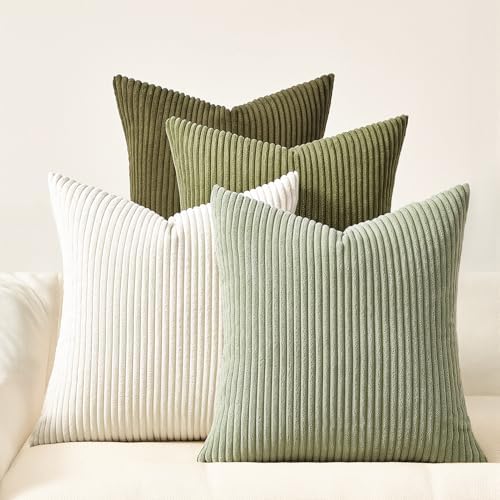 Topfinel 20x20 Pillow Covers Set of 4 Mordern Nordic Green White Throw Pillow by Topfinel