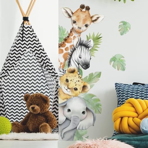 44.88×11.75 Inch Jungle Safari Animal Wall Decals Watercolor Forest Elephant - Image 4