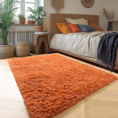 Amdrebio Burnt Orange Fall Shag Plush Area Rug 4x6 - Image 3
