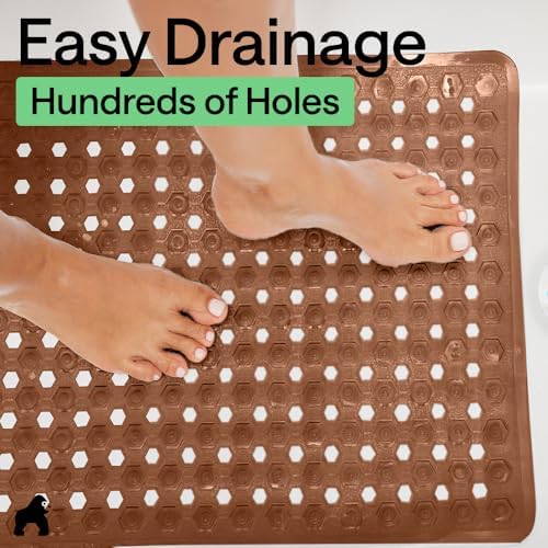 GORILLA GRIP Square Shower Stall Mat, Bathtub Floor Mat, 21x21 Brown - Image 5